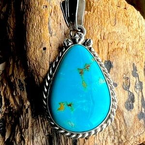 Native American Made, Genuine Sterling Silver Turquoise Pendant, Stamped A